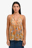 Joie Orange/Grey Printed Silk Sleeveless Top Size XS