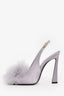 Saint Laurent Purple Satin Feather Pom-Pom Slingback Heels Size 38