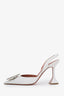 Amina Muaddi White Leather Crystal Embellished Begum Sling Heels Size 37.5
