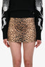 Celine Leopard Print Wool-Blend Triomphe Button-Detail Bandeau Mini Skirt Size 34