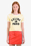 Celine Yellow/White Logo Printed Short Sleeve Cropped T-Shirt Size XS