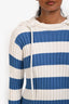 Moncler White/Blue Striped Ribbed Knit Detachable Hood Long Sleeve Sweater Size M