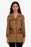 Gucci Brown Canvas and Leather GG Monogram Horsebit Belted Jacket Size 40