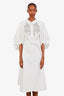 Huishan Zhang White Mercer Crystal Embellished Woven Midi Dress Size 10