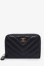 Pre-loved Chanel™ 2016 Black Lambskin Chevron Zipped Coin Purse Wallet