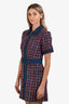 Sandro Blue/Purple Tweed Denim Zip Up Short Sleeve Shift Dress Size 34
