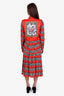 Gucci Orange Silk Zebra Print Neck Tie Blouse with Midi Skirt Set Size 42