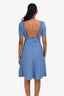 Sandro Blue Rib Knit Pleated Beaded Skirt Off Shoulder Mini Dress Size 38
