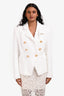 Balmain White Tweed Double Breasted Blazer With Gold Buttons Size 40
