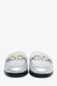 Salvatore Ferragamo Silver Leather Logo Slip On Loafers Size 8