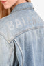 Balenciaga Blue Light Wash Embellished Logo Denim Jacket Size 34