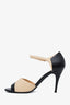 Pre-loved Chanel™ Beige/Black Leather Open Toe CC Heels Size 40.5