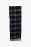 Burberrys Vintage Navy/Red Wool House Check Fringe Scarf