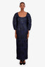 Oscar de la Renta Blue/Black Metallic Jacquard Maxi Dress Size 12