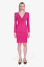 Roberto Cavalli Pink Jersey Leopard Detail Long Sleeve Shoulder Padded Mini Dress Size 38