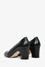 Pre-Loved Chanel™ 2017 Black Leather Patent Toe Interlocking CC Block Heels Size 40.5