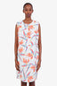 Fendi White Floral Printed Cotton-Blend Midi Shift Dress Size 12
