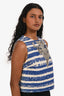 Sandro Blue Striped Embellished Crop Top Size 6