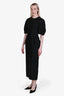 Gabriela Hearst Black Wool Silk 3/4 Poof Sleeve Midi Dress Size 38