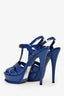 Saint Laurent Blue Patent Leather Tribute Platform Heels Size 38