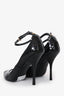 Gucci Black Patent Leather Interlocking GG Peep Toe Ankle Strap Heels Size 37.5
