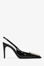 Saint Laurent Black Patent Leather Silver 'Avenue' Slingbacks Size 37