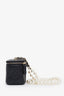Pre-loved Chanel™ 2021 Black Quilted Lambskin Mini Vanity Case with Pearl Chain