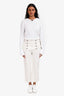Balmain White Denim Silver Button Details Cropped Pants Size 40