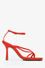 Bottega Veneta Red Leather and Raffia Stretch Heels Size 36