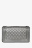 Pre-loved Chanel™ 2013 14 Silver Metallic Perforated Leather Old Medium Boy Bag