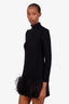 Louis Vuitton Black Wool Turtleneck Feather Trim Mini Dress Size S
