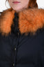 Miu Miu Navy Nylon Raccoon Fur Bomber Jacket Size 44