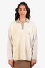 Loewe Cream/Sage Green/Grey Wool Partial Button-Up Polo Sweater Size S