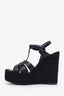 Saint Laurent Black Woven Leather Tribute Espadrille Wedge Sandals Size 37