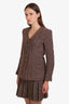 Pre-loved Chanel™ 1997 Autumn Brown/Cream Wool Blazer + Pleated Midi Skirt Set Size 34