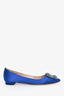 Manolo Blahnik Blue Satin Crystal 'Hangisi' Flats Size 36.5