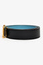 Hermès Blue Leather Gold-Tone Strié Reversible 32mm Constance H Belt Size 95