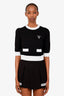 Prada Black/White Logo-Embroidered Cropped Short Sleeve Sweater Size 38