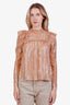 Ulla Johnson Pink/Gold Ruffle Silk Blouse Size 0