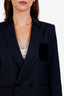 Sandro Navy Wool Velvet Detailed Oversized Blazer and Straight Leg Pants Size 38