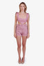 Jean Paul Gaultier X Knwls Pink Denim Lace Up Crop Top + Short Set Size M
