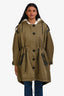 Burberry London Military Green Leather Detail Hooded Coat Size 0 US