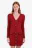Self-Portrait Red Tweed Crystal Button Pocket Long Sleeve Mini Dress Size S