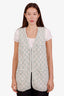 Pre-loved Chanel™ 23S Green/White Checkered 4-Pocket Knit Vest Size 38