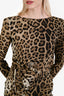 Roberto Cavalli Brown Leopard Print Silk Blend Tie Waist Midi Dress Size 42