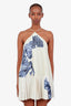 Alemais Cream/Blue Print 'Rider' Pleat Hem Mini Dress Size 4
