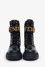 Fendi Black Leather Logo Combat Boots Size 39