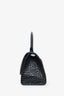Balenciaga Black Croc Embossed Small Hourglass Top Handle Bag With Strap