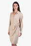 Maje Beige Linen Blend Shirt Belted Midi Dress Size 40
