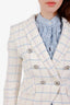 Veronica Beard White/Multicolour Cotton-Blend Tweed Check Pattern Double Breasted Blazer Size 00